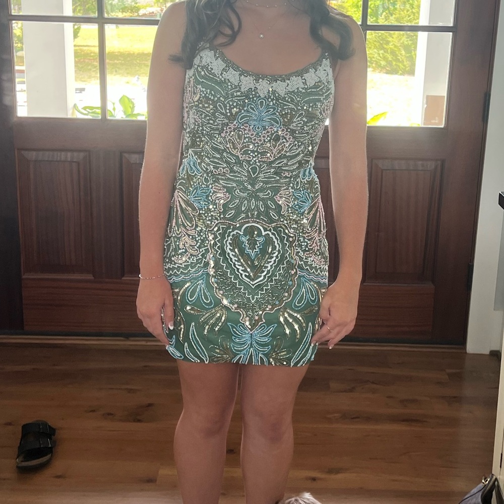 Primavera Couture Size 4 Sage Green Homecoming Dress short - Picture 3 of 4